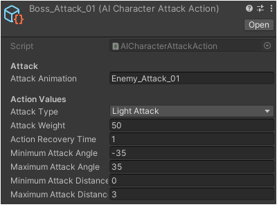 screenshot of attack action scriptable object