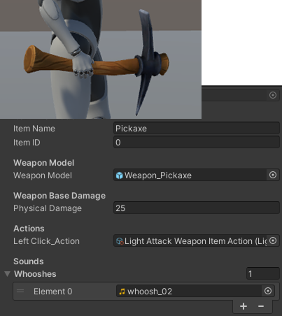 screenshot of weapon scriptable object